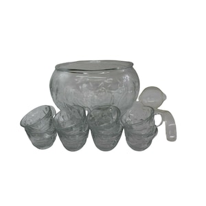 Cuchara de tazón vintage para servir ponche de vidrio 8 tazas