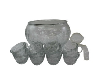 Vintage glazen punch serveerschaal pollepel 8 kopjes