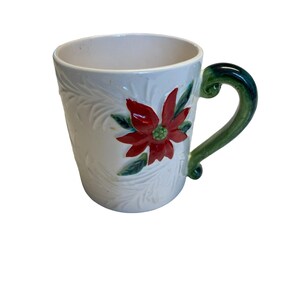 Vintage Ceramic poinsettia tea coffee mug embossed design