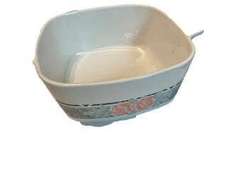 Vintage square ceramic casserole dish floral pattern