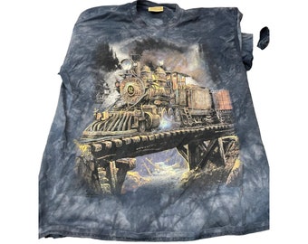 Vintage the mountain large tie dye train graphic short sleeve t shirt