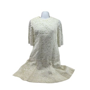 Vintage handmade sz S/M? white lace dress 1960&#39;s short flare sleeve