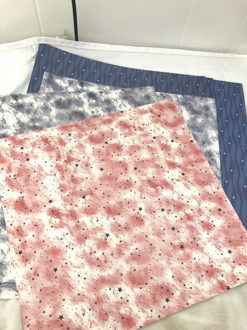Lot of 8 Star 12 x 12 Scrapbook Papers acid /& lignin free red white blue
