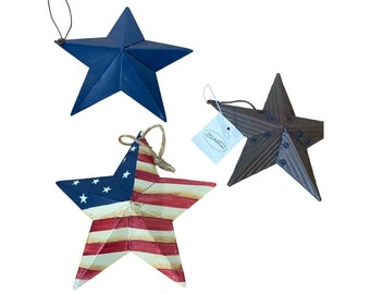 NEW 3 pc metal star ornaments patriotic country barn