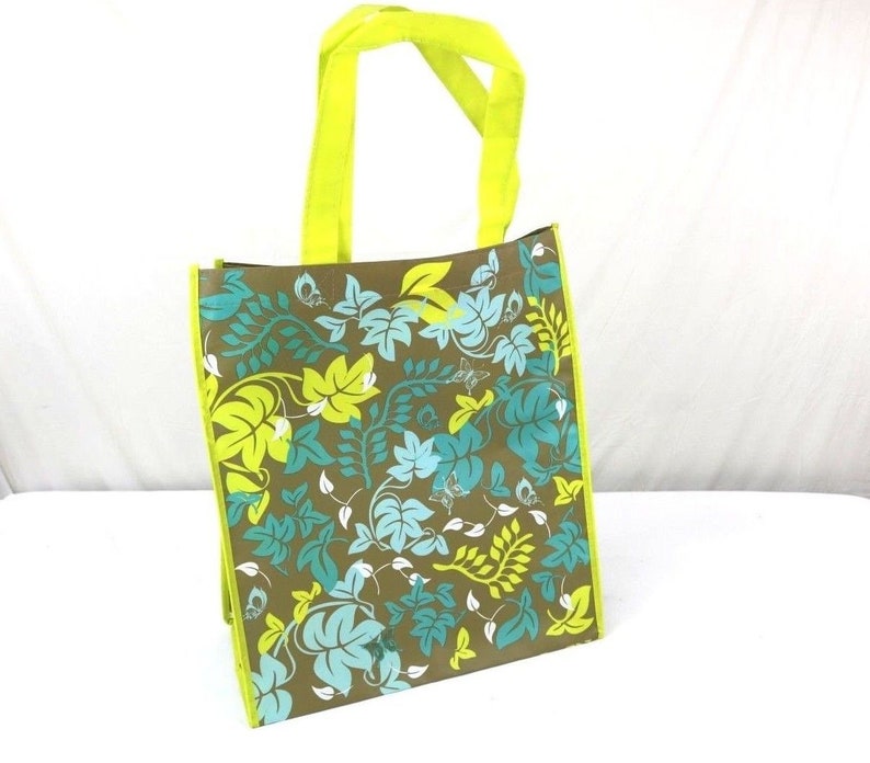 Reuseable Grocery Tote Bag Green Print
