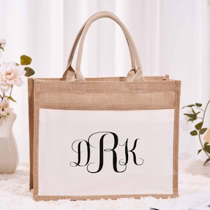Personalized Burlap Tote Bag, Bridesmaid Gift Bags, Custom Beach Wedding Bag, Monogram Tote Bag, Bridal Shower Bag,Bachelorette Party Favors