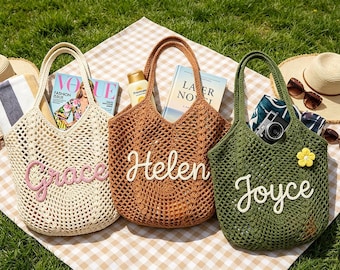 Sacs fourre-tout de plage personnalisés, sacs de plage au crochet, sac de douche nuptiale, sac-cadeau de enterrement de vie de jeune fille, sac de plage, sac de voyage de plage, sac cadeau de demoiselle d'honneur