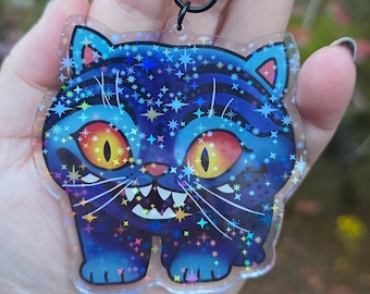 DERPY Tiger Kpop Demon Hunters Keychain | Double-Sided Acrylic Holographic Glitter | Kpop Original Art
