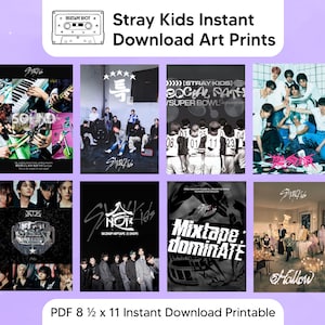 Láminas de álbumes de Stray Kids (2023-2025): Arte mural de Kpop (descarga digital, PDF y PNG de 8,5 x 11 pulgadas)