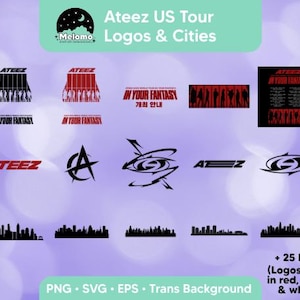 Ateez In Your Fantasy US World Tour Logos und Städtesilhouetten Vektordateien | png, svg, eps, | Dateien für Cricut, Silhouette oder Druck