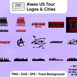 Ateez In Your Fantasy Tour Logos & City Skylines Vector Files (Digital Download, PNG, SVG)