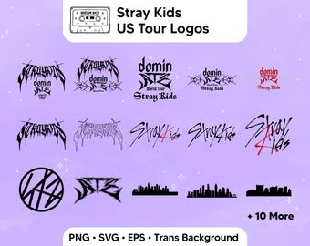 Logotipos y ciudades de la gira mundial dominATE de Stray Kids SKZ / PNG, SVG (Descarga digital)