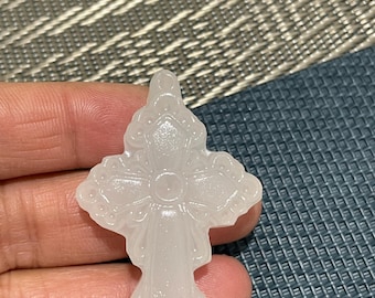 Handcrafted Carved Natural Exquisite jade Cross pendant Necklace Gemstone Amulet Charm Decoration gift .