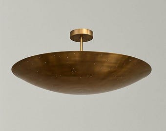 Pendant Light Ceiling Flush Mount Brass Perforated Mid Century Style Six Light Raw Brass Finish Ceiling Light Fixture