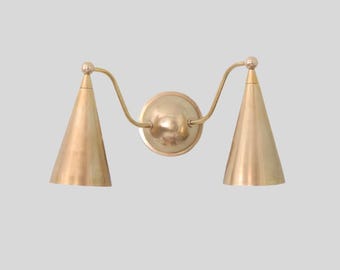 Mid Century Italian Style Brass Wall Light Sconce - Raw Brass Finish Bedroom Lights - Vanity Lamps Light Fixture