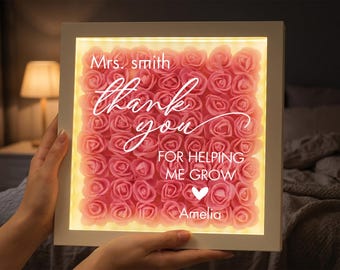 Acrylic Flower Shadow Box Thank You Teacher Gift, Personalized Rose Heart Keepsake, Appreciation Decor For Mentor Or Nursery Teacher