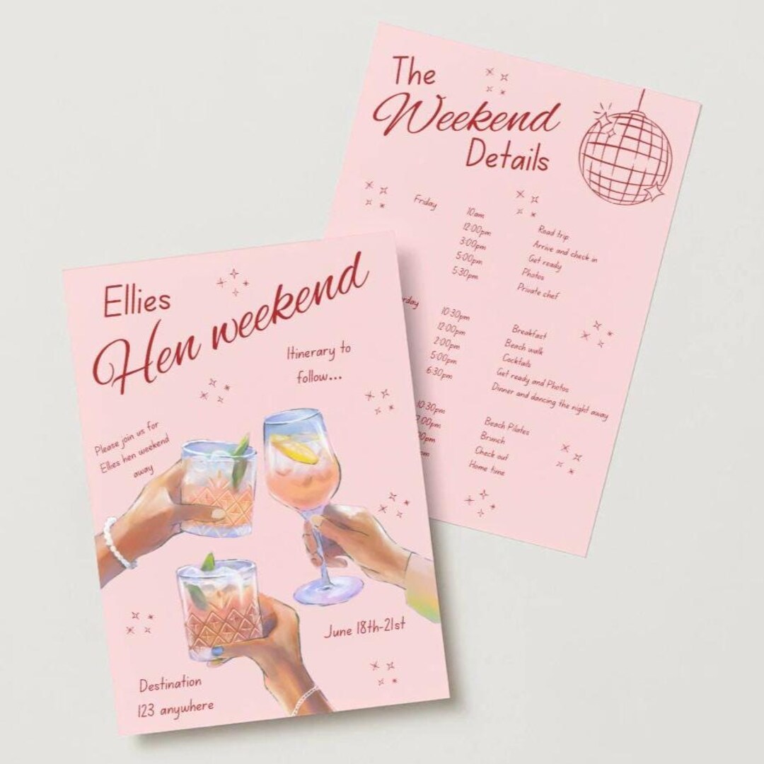 Invitations Week Fun Pink Hen Weekend Invitation - Etsy