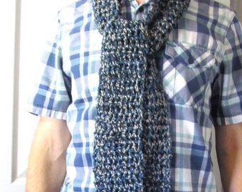 Denim Blue Scarf 104x5 Men Women Winter Muffler Extra Long Handmade Crochet Hand Knit Soft Warm Father Mother Day Birthday Gift