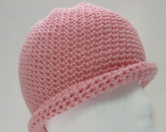 Women Pink Wool Hat Give for a Birthday Gift Beanie, Cloche, Toque, Big Hair Cap, Handmade Crochet Knit, Cottage Chic, Slouch, Roll Up Brim