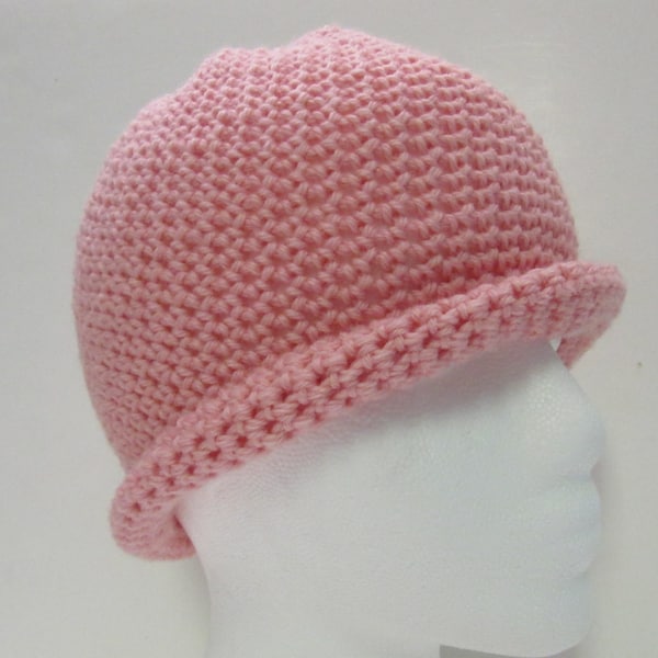 Bonnet en laine rose pour femme, cadeau d'anniversaire, bonnet, cloche, tuque, gros bonnet pour cheveux, tricot au crochet fait main, cottage chic, slouch, bord retroussé