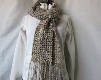 Brown Black Scarf 79x7 Long and Wide Thick Chunky, Handmade Crochet Hand Knit for a Men Women Birthday Gift Retro Muffler Ski Snow