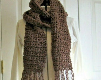 Brown Scarf, 101x5 Extra Long Muted Stripes Chunky Muffler Handmade Crochet Knit, Unisex Men or Women Retro Wrap Muffler for Birthday Gift