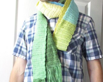 Extra Long Scarf Colorful Rainbow 184x4 Inch Handmade Crochet Knit Men Women Neckwarmer, Multi Color Wrap Neckscarf Warm Soft Muffler Dr Who