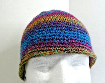 Multi Color Skull Cap Colorful Hat 7.5" Long makes a Short Beanie Handmade Crochet Hand Knit Kufi NWT