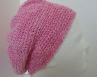 Pink Short Slouch Cap Mushroom Bucket Easter Hat Baggy Beanie Handmade Crochet Knit Unique Toque Birthday Womens Gift, Warm Size M