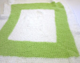 Chenille Blanket 47x49 Baby Shower Gift Infant Boys Girls Throw Afghan Fluffy Soft Handmade Crochet knit Swaddling Crib Bassinet Toddler Bed