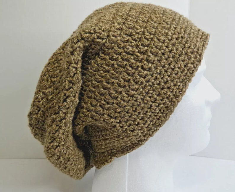 Extra LONG Brown Slouchy Hat Hand Knit Cap Crochet Baggie Beanie Handmade USA Gift for Birthday, Mother's Day, Father's Day Unisex OS image 4