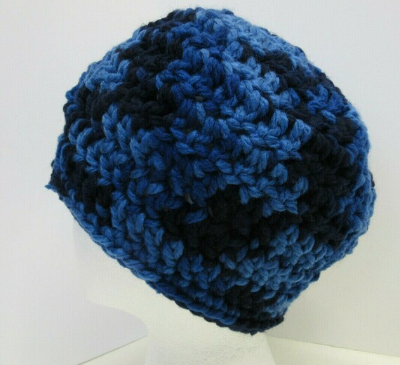 Hand Knit Chunky Blue Beret: Small Size, Crochet Tam - Etsy display picture 3