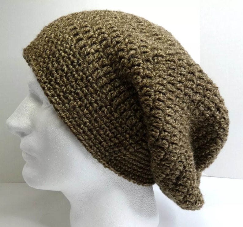 Extra LONG Brown Slouchy Hat Hand Knit Cap Crochet Baggie Beanie Handmade USA Gift for Birthday, Mother's Day, Father's Day Unisex OS image 1