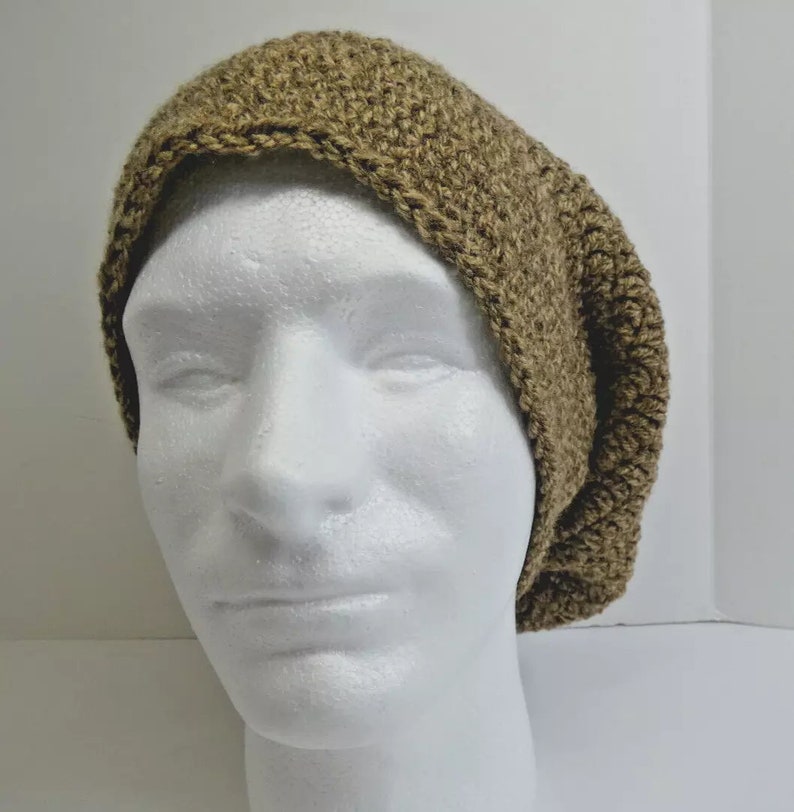 Extra LONG Brown Slouchy Hat Hand Knit Cap Crochet Baggie Beanie Handmade USA Gift for Birthday, Mother's Day, Father's Day Unisex OS image 2