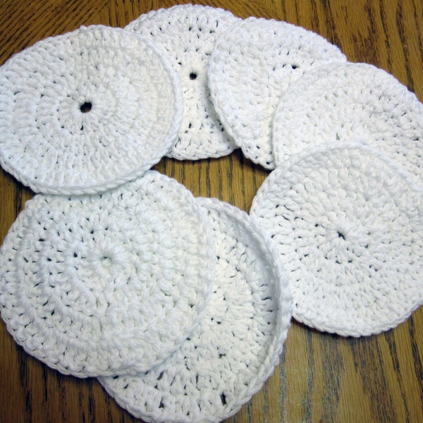 Lot of 7 Crochet Facial Pads, Exfoliate Circles, Natural White Cloths, Reusable 100% Cotton Organic Handmade All 5" diameter NEW
