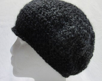 Gray Mohair Hat Wool Cap Mans Womans Goth Large Size Big Head Hair Handmade Crochet Hand knit Oversize Rounded Warm Cosplay Emo Visual Kei