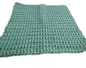 Green Wash Cloth Natural Cotton Face or Kitchen Towel 9x10 inches Reusable Natural Hand Knit Crochet Exfoliating Organic Infant or Adult NWT