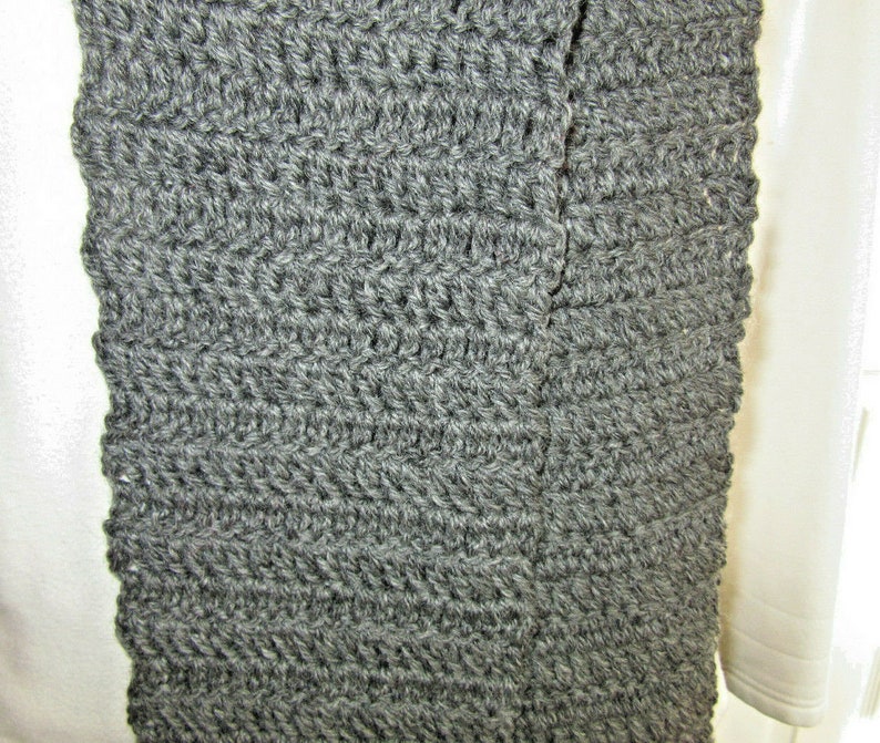 Gray Wool Scarf 138 x 5 Inch Super Extra Long Handmade Crochet Hand Knit OOAK Men Women Neckwarmer Wrap Around Birthday Fathers Day Gift image 3