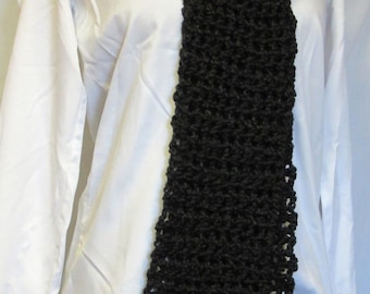 Black Scarf Quality Goth Wrap Extra Long 94x4.5 inch OOAK Handmade Crochet Hand Knit Dr Who Birthday Fathers day Gift Neckwarmer Chunky