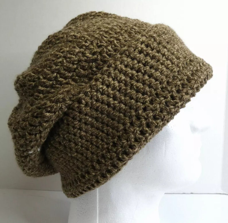 Extra LONG Brown Slouchy Hat Hand Knit Cap Crochet Baggie Beanie Handmade USA Gift for Birthday, Mother's Day, Father's Day Unisex OS image 5