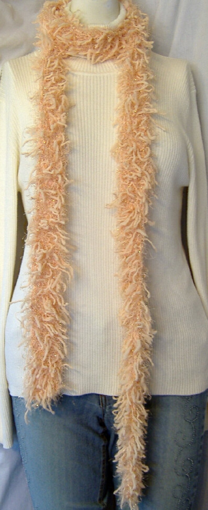 Peach Boa Faux Fur Fluffy Scarf Extra Long Handmade Etsy UK
