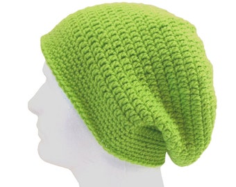 Neon Green Slouchy Cap Baggy Beanie Hat Handmade Hand Crochet Knit Warm Men Women Hunt Prepper Uber Cyclist Night OS