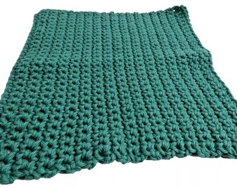 Dark Green Wash Cloth Natural Cotton Face or Kitchen Towel 9x10 inches Reusable Handmade Hand Knit Crochet Exfoliating Organic NWT