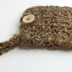 Brown Tote Crochet 4x5 Handmade Knit Wrist Strap Cell Phone Cellphone Case Camera Bag NWT