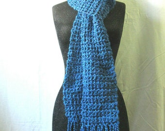 Blue Scarf 100x5 Handmade Crochet Hand Knit Chunky Retro Muffler Over 8 Feet Long Warm Soft Men or Women Birthday Father Mother Day Gift