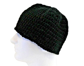 New Black Beanie 7 1/2" Hat Skull Cap Handmade Crochet knit Winter Ski Hunting Prepping Man Woman Retro Birthday Gift 22" OS