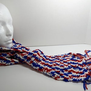 Red White Blue Scarf 79x5 Oversize Long Muffler Chunky Handmade Crochet Knit Patriotic Neckwarmer Warm Birthday Gift NWT