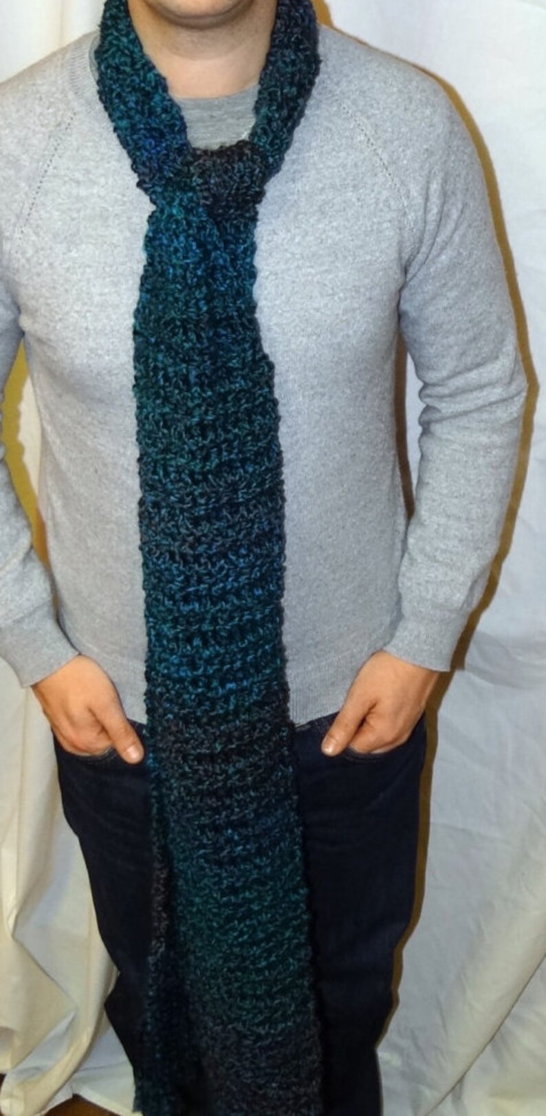 Extra Long Blue Scarf,Winter Super Scarf,Extra Long/Teal/Warm/Scarf,Mans/Womans Wrap, 76 Inch Cowl, Mans/Womans Scarf, Unique Mens Gift, USA image 3