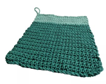Green Wash Cloth Natural Cotton Face - Baby or Kitchen Towel 8x9 inches Reusable Natural Hand Knit Crochet Organic Handmade NWT
