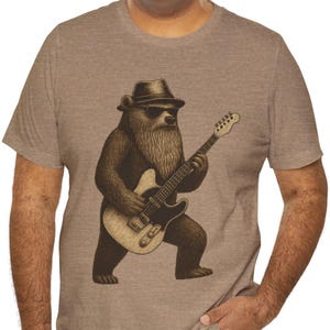 Gitarre spielendes Bären-T-Shirt - Hipster-Bär, der E-Gitarre spielt - lustiges Musiker-Tier-T-Shirt, Geschenk für Musiker, Retro Shirt, Musik-T-Shirt